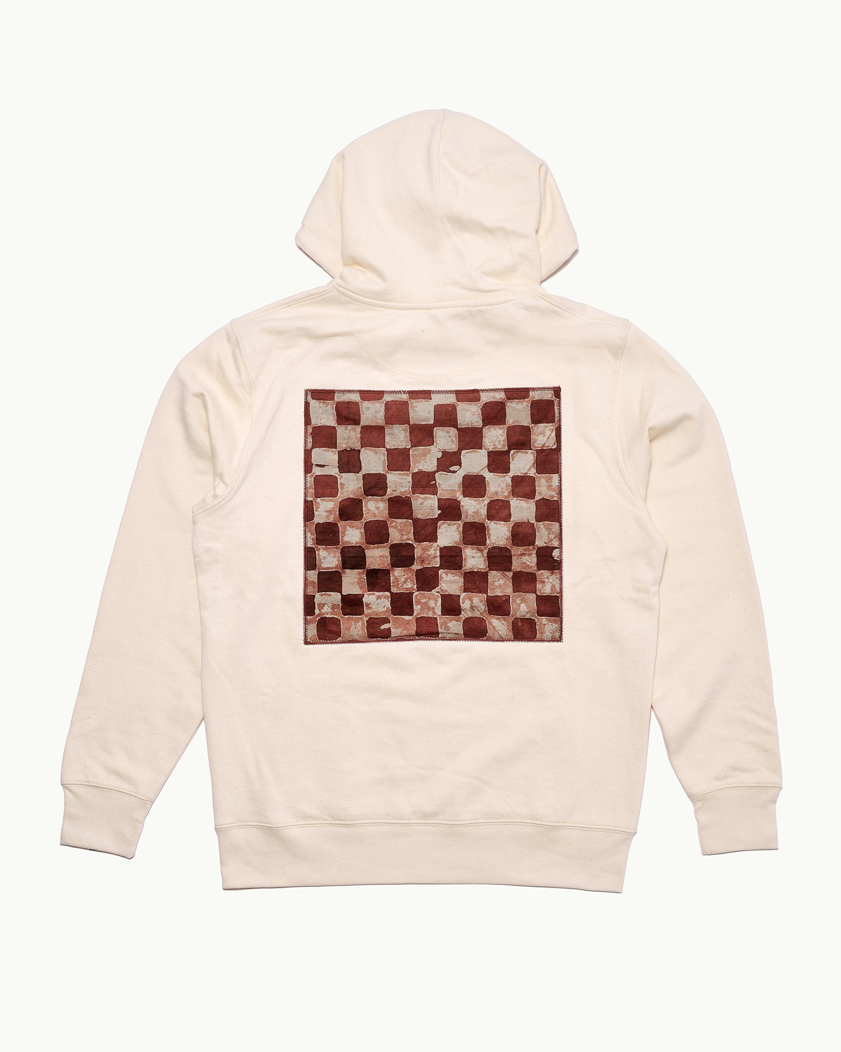 Batik Back Patch Hoodie - Raw Cotton w/ Brown/ Beige Check