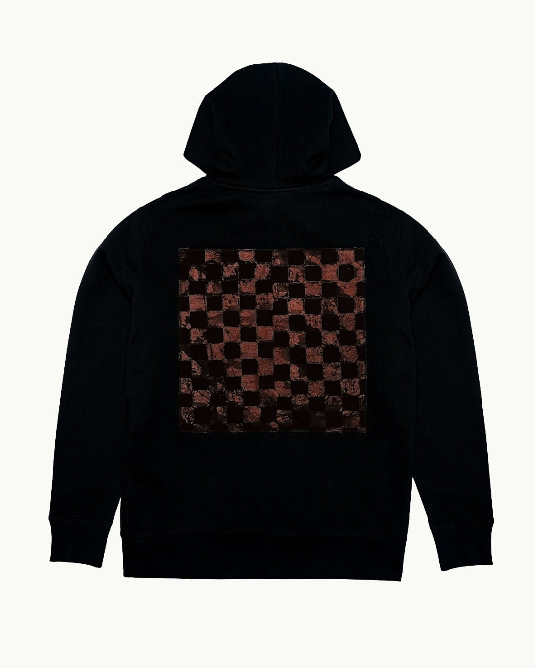 Batik Back Patch Hoodie -  Black w/ Black/ Brown Check