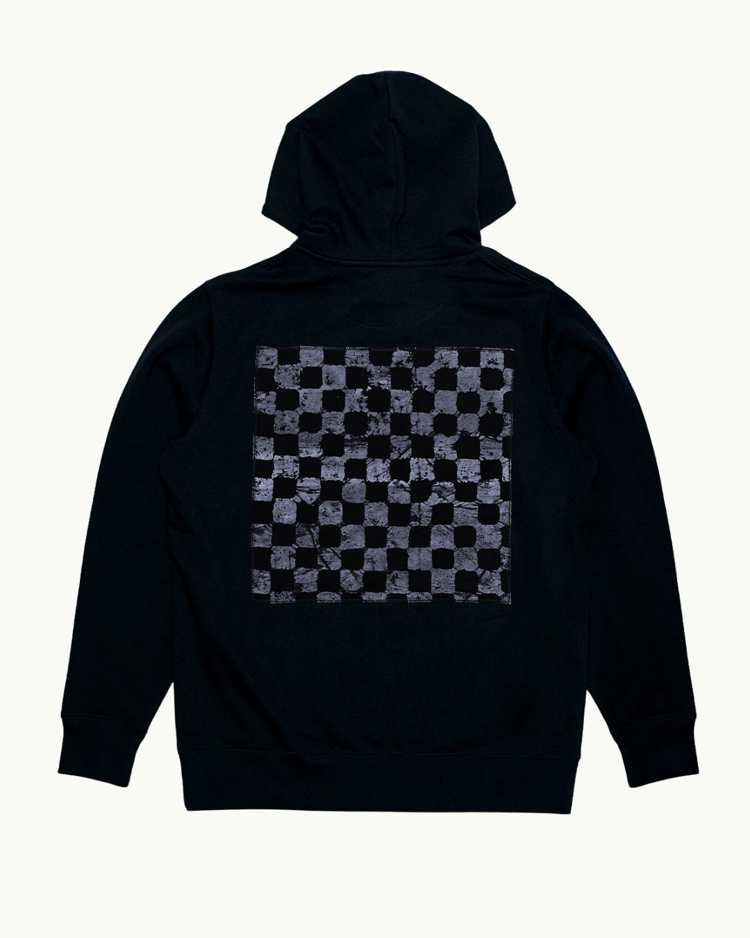 Batik Back Patch Hoodie -  Black w/ Black/ Grey Check