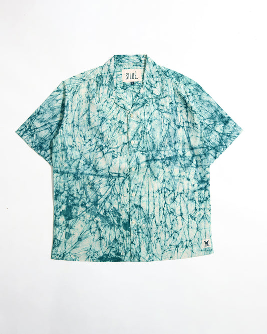 Batik Cuban Shirt - Teal/ Natural