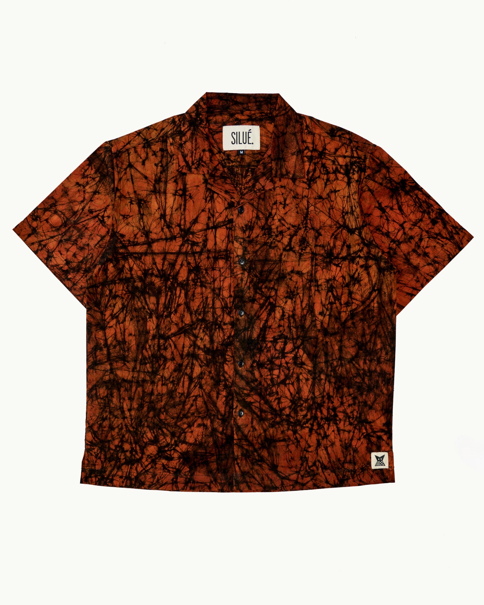 Batik Cuban Shirt - Orange/ Black Marble