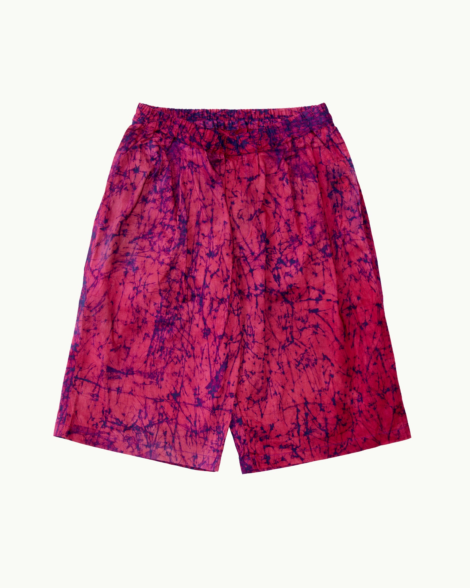 Batik Wide Leg Shorts - Cerise/ Blue Marble