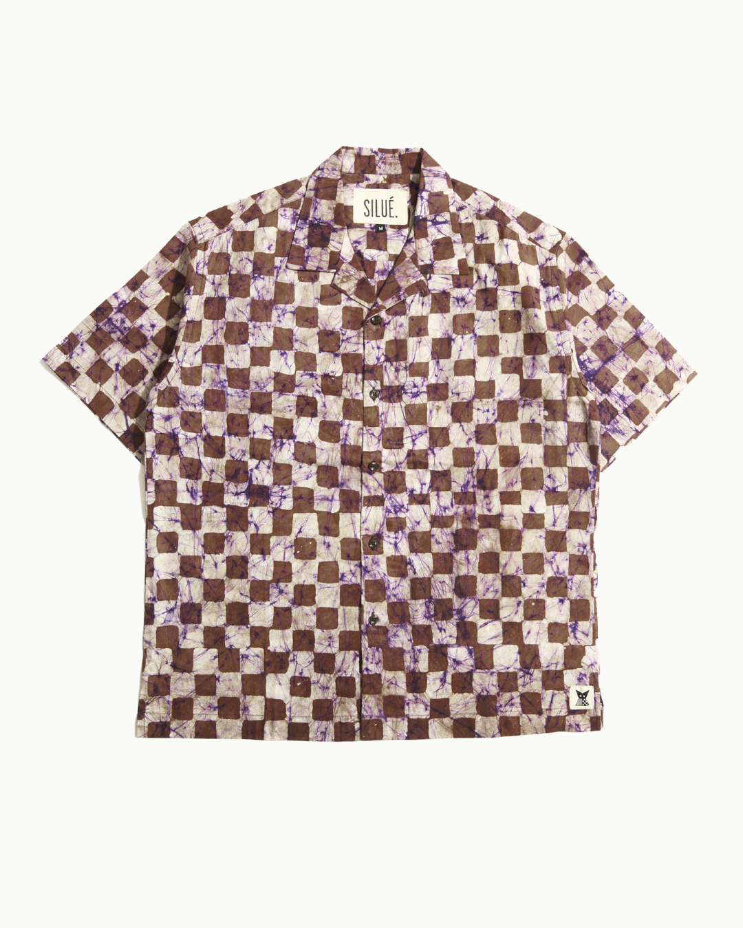 Batik Cuban Shirt - Brown Check/ Purple Marble