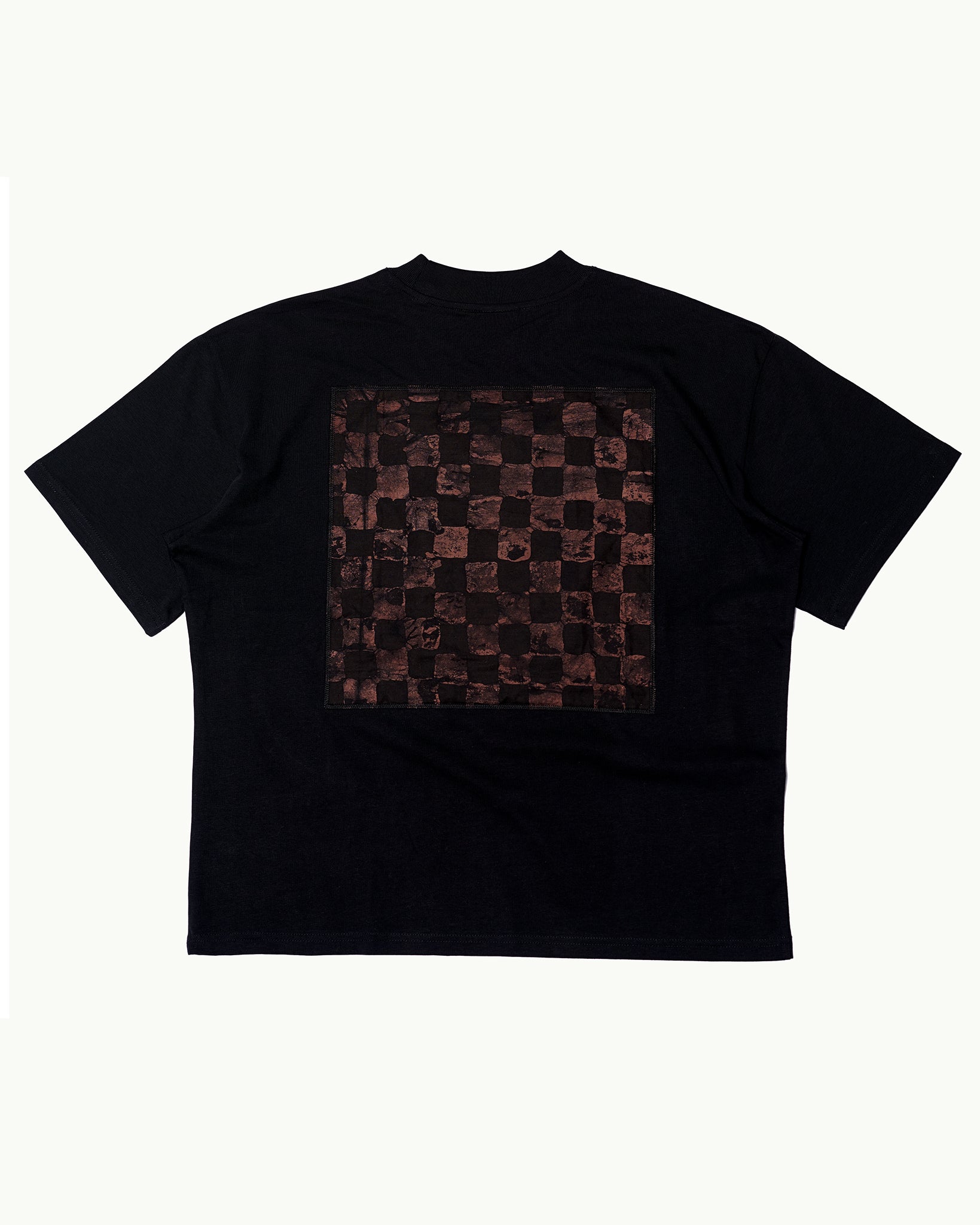Batik Back Patch T-Shirt -  Black w/ Black/ Brown Check