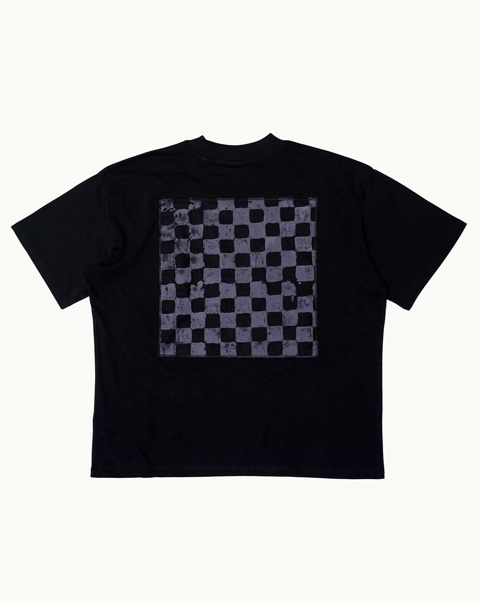 Batik Back Patch T-Shirt -  Black w/ Black/ Lavender Grey Check