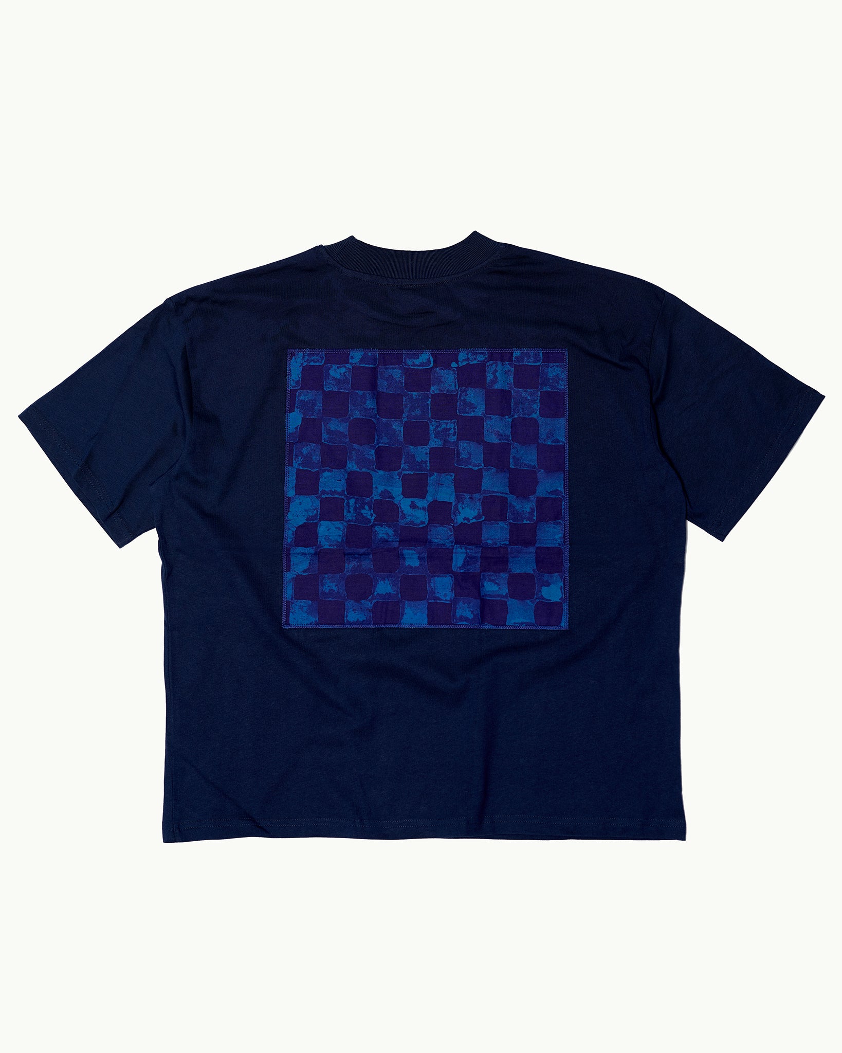Batik Back Patch T-Shirt - French Blue w/ Blue/Purple Check